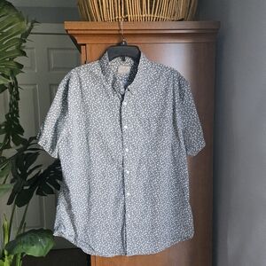 Jachs New York short sleeve button up mens xl grey w/white flower floral…